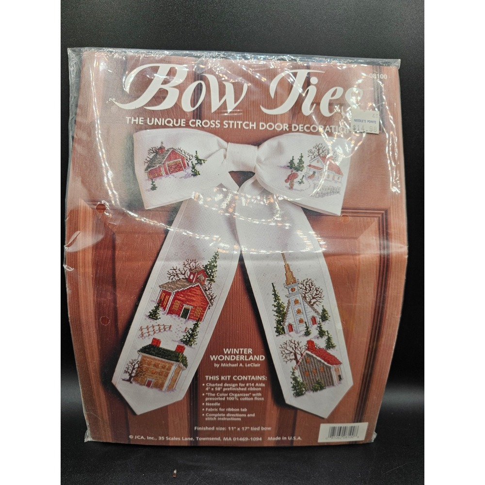 JCA Bow Ties Winter Wonderland Cross Stitch Kit 08100 Michael LeClair Door Decor